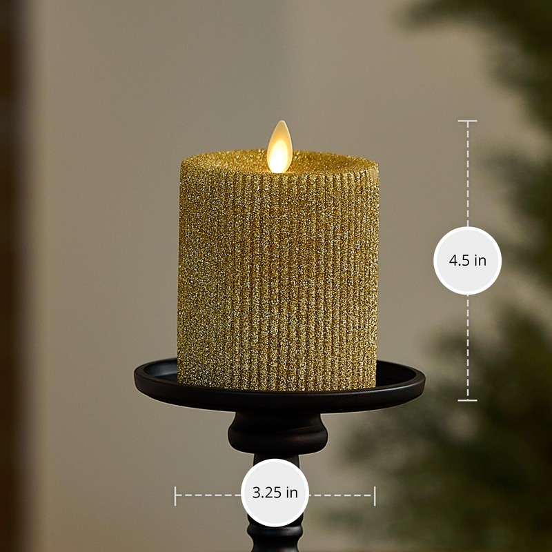 Luminara Rich Gold Glitter Ribbed Flameless LED Candle Moving Flame