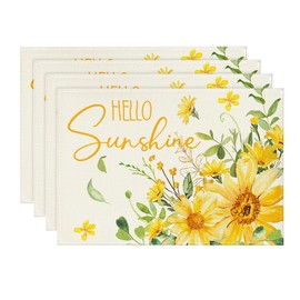 Artoid Mode Hello Sunshine Sunflower Summer Placemats Set of 4, 12x18 Inch Seasonal Spring Holiday Table Mats for Party Kitchen Dining Decoration