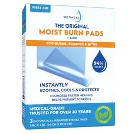 Medagel The Original Moist Burn Pad - Hydrogel Healing Pads, Soothing & Moist Skin Care Patch for Burns & Wounds, 3” x 4” Dressing