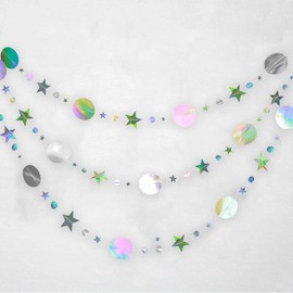 52Ft Iridescent Twinkle Circle Dot Star Garland Decoration,Hanging Shiny Paper Garland for Backdrop Kid Room Birthday Baby Shower Wedding Graduation Party Decorations