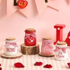 4 piezas de decoración de bandejas escalonadas para el día de San Valentín, mini tarros de masón para decoración de mesa de San Valentín, regalo de San Valentín para mujeres, pequeñas decoraciones del