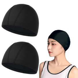 nalaina Swim Cap, Swim Cap, Swimming Cap (Set of 2), Training Swim Cap, Pool Hat, Swimming, Sea, Swimming, Stretchy, Loose Size, Unisex, Black