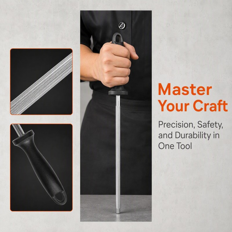 Honing Steel 31.5cm, Stainless Steel Sharpening Rod with Non-Slip Handle