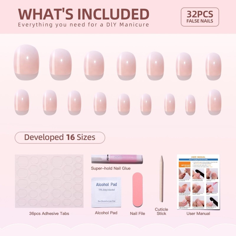 Short Press On Nails, Stick On Nails with Glue in