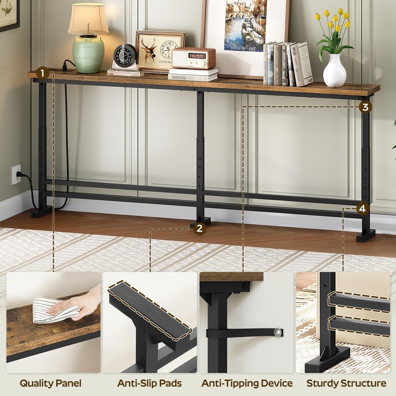 YATINEY 70.9" Console Table with Adjustable Height (27.6"-35.4") and Power