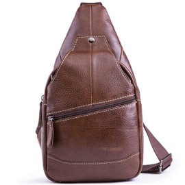 Chrysansmile Sling Bag for Men Brown Crossbody Bags for Women Genuine Leather Cross Body Bag Mini Backpack for Travel Outdoor
