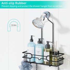 HapiRm Hanging Shower Caddy Organizer - Bathroom Organizer with 12 Hooks and Soap Holder, Rustproof Shower Shelf over Shower Head - Black