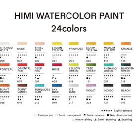 HIMI - Pintura de acuarela, 24 colores, tubos de 12 ml / 0.4 onzas líquidas, juego de pintura de acuarela para lona y papel, suministros de arte de pintura de color de agua para profesionales,
