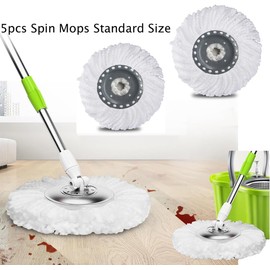 YWSHF 5 PCS Spin Mop Heads Replacement Refill for Old Hurricane Mr.Clean 360 Spin Magic Rotating Round Mop Microfibre Universal Spin Mop Heads Clean Mop Head Refill for Standard Mops