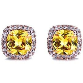 Platinum Rose Gold Plated Cluster Style Simulated Cubic Zircon Fire Opal Stud Earrings (Rose Gold Yellow)
