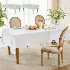 Glomii 2 Pack White Rectangle Table Cloths - Wrinkle Free Machine Washable Tablecloth, Polyester Wrinkle Free Table Cover for Dinning Room, Party, Buffet, Wedding, Restaurants, 147 x 304cm.