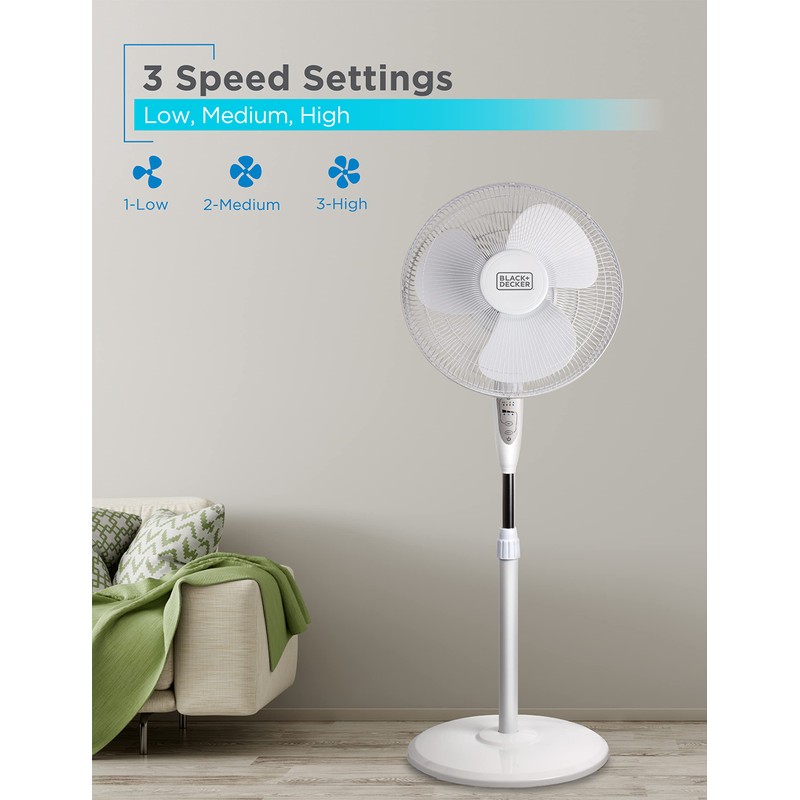 BLACK+DECKER 16" Stand Fan with Pedestal Base, Height Adjustable Pedestal