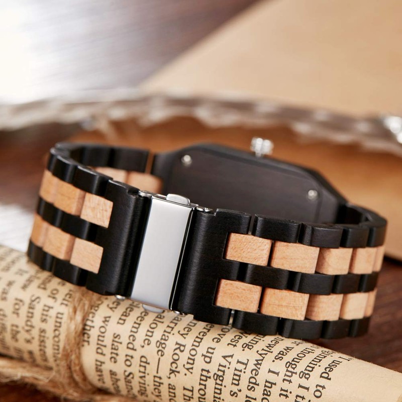 Dentily Wood Watch Rectangle Dial Wooden Watches for Men Quartz