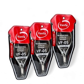 Vanfa Cuticle Nippers, Cuticle Trimmer, Professional Cuticle Cutter - Extremely Sharp - Stainless Steel - Square Head - Single Spring - VF05 Jaw #16 (Pack of 3)