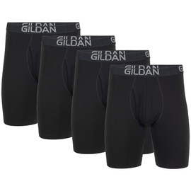 Gildan Men's Cotton Stretch Boxer Brief, Multipack, Black Soot (4-Pack, Long Leg), L (Pack of 4)