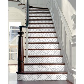 FLFK Black Lines Stair Stickers - Set of 15, Peel and Stick Stair Riser Decals, 39.3"x7.08"