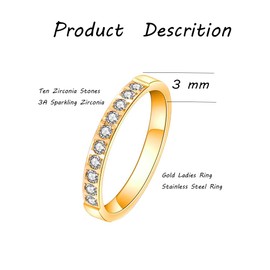 MAGIIE Zircon Ring Women's Gold, Wedding Rings Stainless Steel Women, Anniversary Trust Ring, Eternity Rings Jewellery, Stainless Steel, No Gemstone