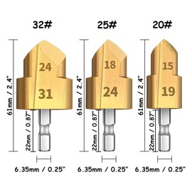 Kigauru 3Pcs Pipe Expander Set 1/4 Inch Hex Shank Conduit Reamer Step Bits Titanium Coated Water Pipe Lifting Drill Bit Reaming Repair Tool 20mm/25mm/32mm PVC Pipe Expander