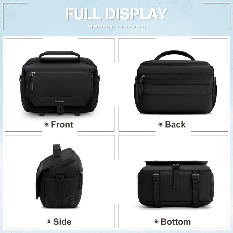 RAINSMORE Camera Bag, Small DSLR/SLR/Mirrorless Camera Sling Bag Waterproof Camera