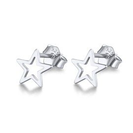 Tiny Cartilage S925 Sterling Silver Stud Earrings for Women Men Girls Geometric Minimalist Small Tragus Cute Huggie Piercing Studs Post Jewelry Gifts for Birthday Bff Daughter (silver star)