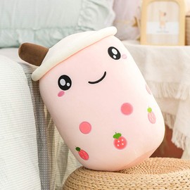 hitoshe Boba Plushie, 13.7 in Boba Plush Pillow Toy Hugging Pillow Gifts (Pink Strawberry)