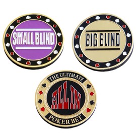 ZORVYN 3 Piece Poker Button Set in Case (Metal Coins), All In, Small Blind, Big Blind