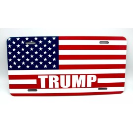 DIGIART TRUMP AMERICAN FLAG METAL CAR LICENSE PLATE. MAGA, MAKE AMERICA GREAT AGAIN