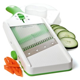 PrepSolutions Adjust-A-Slice & Julienne Mandoline, White & Green – Adjustable Slicer for Fruits and Vegetables