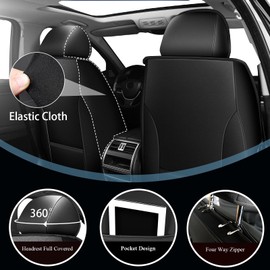 AOMSAZTO 2 Front Car Seat Covers Fit for 2003-2025 Honda Civic LX,Sport,EX,EX-L,Touring,EX-T,Hybrid,LX-P,SE,LX-S,DX-VP,GX,Sport Touring: Waterproof Leather Seat Covers Compatible Airbag (Black&Gray)