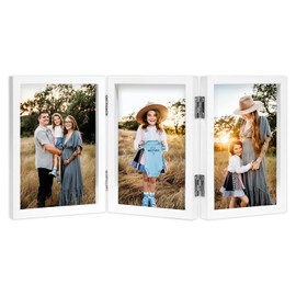 AVEAX Picture Frame for 3 Photos 13 x 18 cm Hinged Wooden Photo Frame with Glass Front White