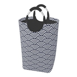 BEITUOLA Blue Waves Laundry Basket Navyblue Hamper Collapsible Laundry Baskets with Handle Laundry Bag Dirty Clothes Hamper for Dorm Family Bathroom Decor Storage 50L