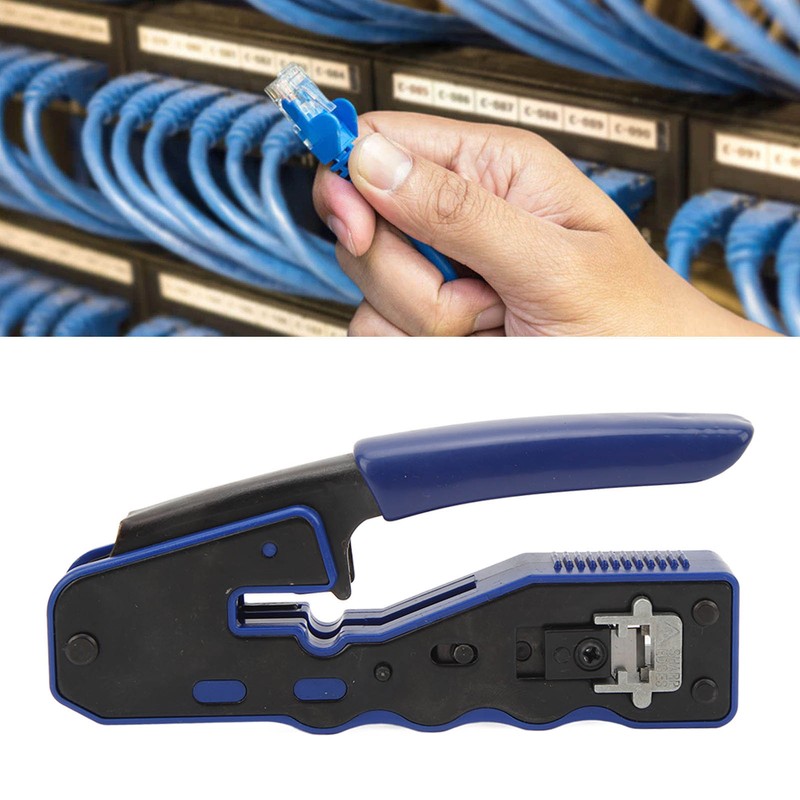RJ45 Crimp Tool Pass Through Crimper with RJ45 Cat6 Crystal