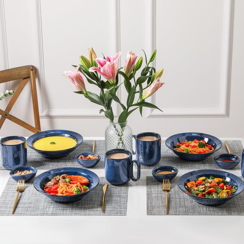 vicrays Wide Rim Soup Bowls - 27oz Ceramic Pasta Plates
