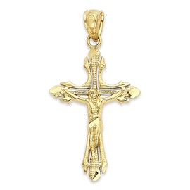 Solid 10k Gold Crucifix Necklace Pendant - Cross Charm, Intricate Christian Religious Jewelry for Men and Women