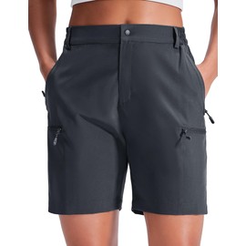 Haimont - Pantalones cortos tipo cargo de 7 pulgadas para mujer, secado rápido, ligeros, elásticos, protección UV con bolsillos con cierre, viajes, camping, Gris oscuro, XX-Large