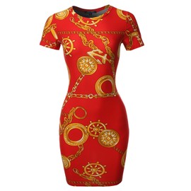 Casucal Printed Sexy Body-con Mini Dress - Made in USA Red Gold 3XL