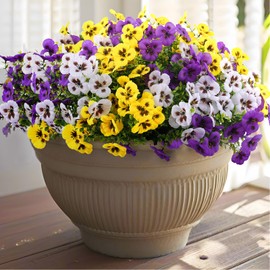 Rowfad 18 Bundles Artificial Fake Pansy Flowers for Outdoor, Faux UV Resistant Silk Pansies Flowers for Outside Planter Front Door Porch Yard Patio Window Box Home Decor (18, Purple, Yellow, White)