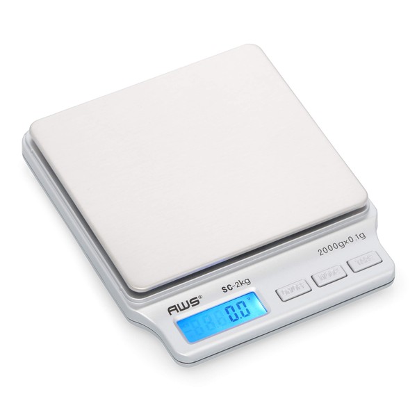 SC Series Precision Digital Kitchen Weight Scale, Food Measuring Scale, 2kg x 0.1g (Silver), AMW-SC-2KG