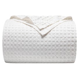 PFIMIGH 100% Cotton Blanket, Waffle Weave Blanket for Bed and Sofa, Breathable and Soft, 350GSM Premium Cotton, Off White, 50" X 60"