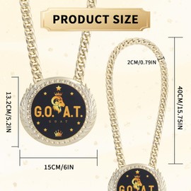 lasuroa Greatest of All Time Turnover Chain, 6" Big Gold Medal Award Goat Pendant Necklace Funny MVP Champion Chain for Football Basketball Softball Fantasy Sports Award Athlete Prize Gifts