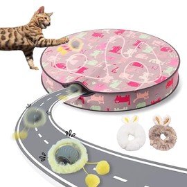 Interactive Cat Toys for Indoor CatsFast Rolling Ball in Play Mat, Automatic Moving Cat Ball Toy in Pouch Motion Activate Chirping Cat Toy Hide and Seek Mouse Catching Cat Toy with Red