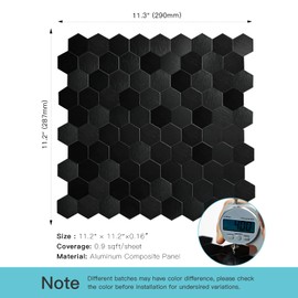 Miscasa 12-Sheet Peel and Stick Backsplash Tile, Hexagon Black Brushed Aluminum Texture Panel Self-Adhesive Mosaic Tiles for Kitchen Bathroom Fireplace