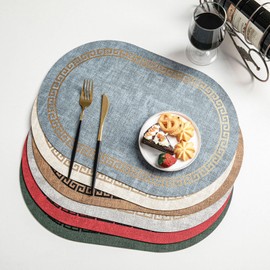 Juego de 6 manteles individuales de piel y posavasos, resistentes al calor, impermeables, a prueba de aceite, de piel, lavable, para decoración de fiesta, cocina, restaurante (estampados)