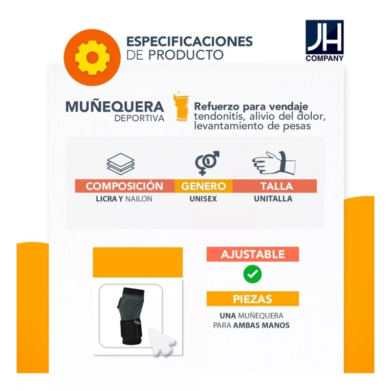 J.H. Company Par De Muñequera Ortopedica Compresion Crossfit Gym Jb-7208a