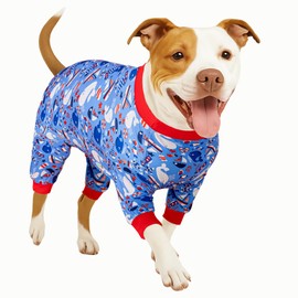 LovinPet Warm Dog Pajamas Large Size Dog, Pajamas for Large Dogs,Lightweight Stretch Jersey Knit,Blue Nautilus Print, Uv Protection Shirt, Pitbull Shirt, Onesies for Dogs, Pitbull Clothes,XL