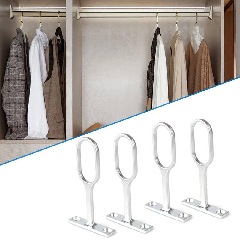 KOOLEVER Wardrobe Rails and Fittings, 4Pcs Oval Wardrobe Rail Bracket,
