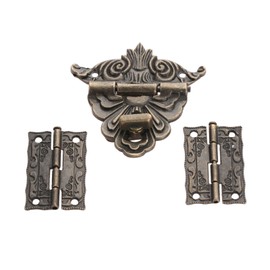 2PCS Antique Folding Hinges with Screws Hinge & 1 PCs Retro Style Padlock Lock Key Latch Clasp Set Box Lock with 12 Screws