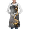 TNOKKU Black Gray Gold Marble Kitchen Chef Apron With Pockets