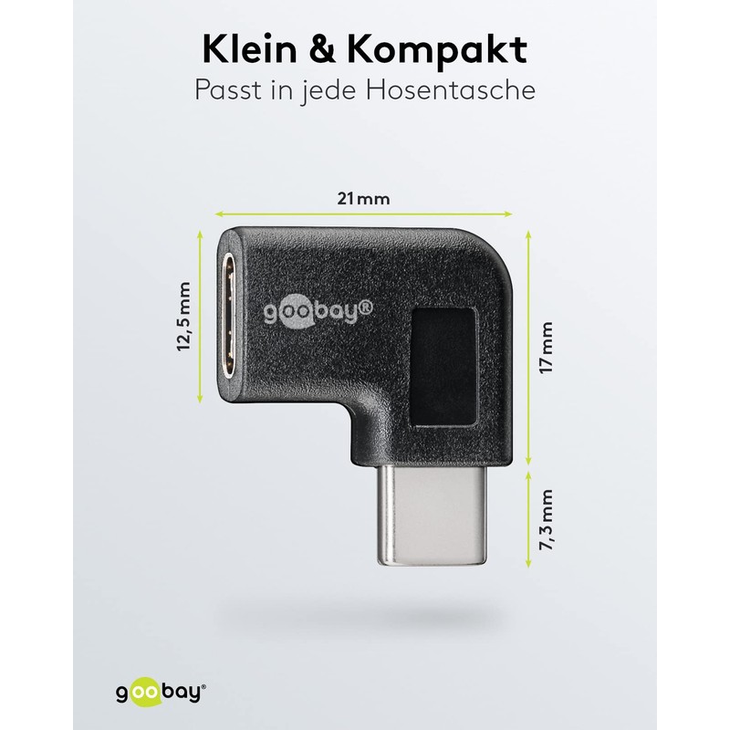 Goobay 45402 USB-C to USB-C Adapter, Right-Angled, 90°, Black