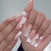 24pcs Rectangular Fake Nails White Flower Diamond Chain Pure Desire
